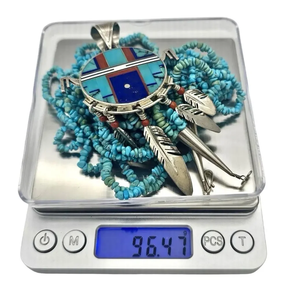 Rare Ray Tracey Knifewing Navajo Sterling Silver Pendant & Turquoise Necklace